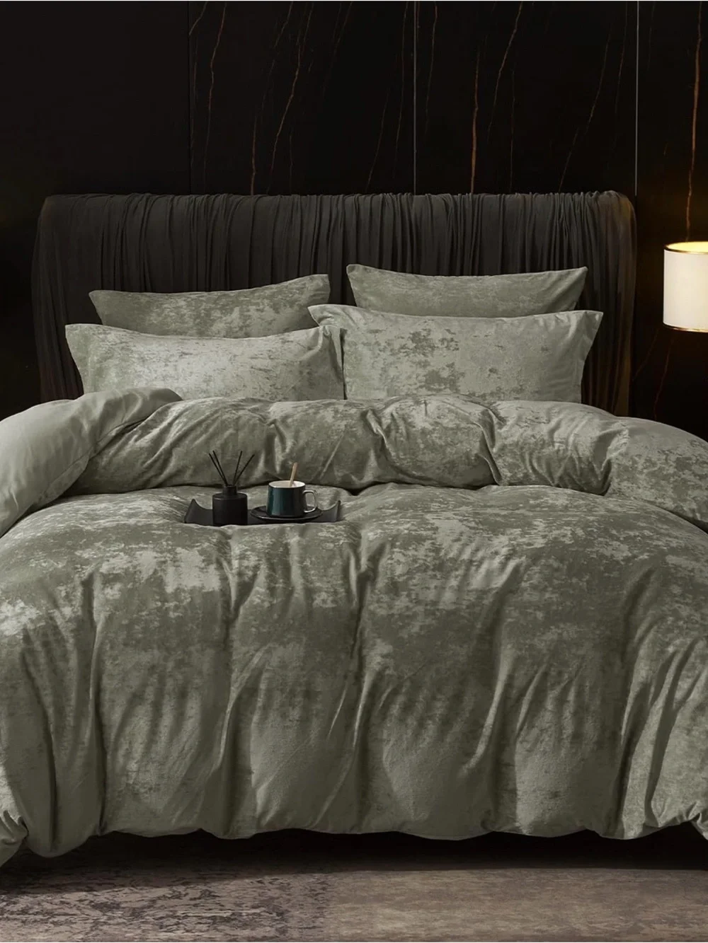 Truly Velvet Duvet Cover Set in Smokey Olive